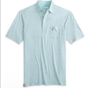 Johnnie-o Aqua and orange striped Soft polo Dress Shirt Comfy Beachy Fun L8